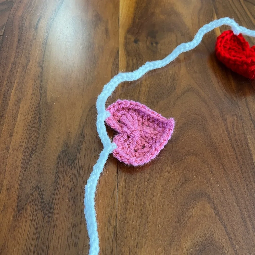 Hand Crocheted Pink & Red Heart Valentines Garland Decor
